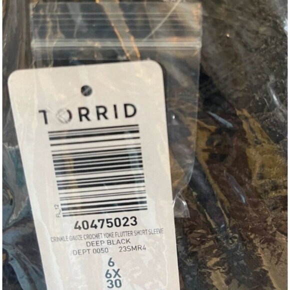 Torrid +6 Black High Neck Sheer Mesh Crochet Keyhole Back Short Sleeve Blouse - Picture 5 of 5